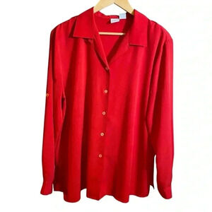 Women's Blouse Dress Long Sleeve Button Down Red XL